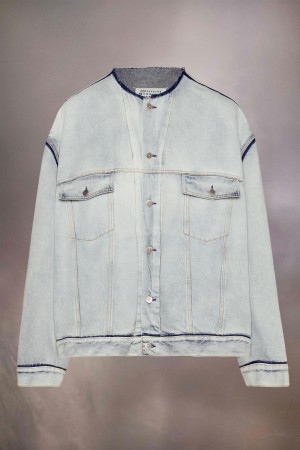 Maison Margiela Collarless Denim Jacket Light Blue | UK_MM77777