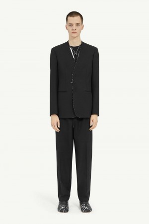 Maison Margiela Collarless Tailoring Wool Suit Jacket Black | UK_MM28199