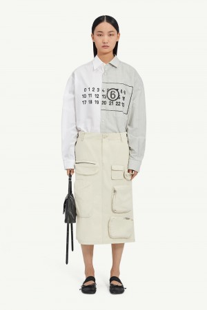 Maison Margiela Cotton Gabardine Midi Skirt White | UK_MM55421