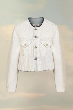 Maison Margiela Cropped Collarless Denim Jacket White | UK_MM88613
