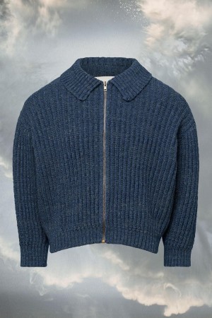 Maison Margiela Distorted Knit Zip Sweater Blue | UK_MM85920