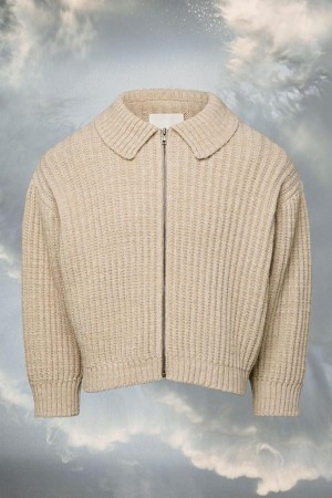 Maison Margiela Distorted Knit Zip Sweater Beige | UK_MM53482