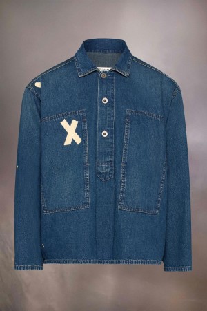Maison Margiela Distressed Denim Shirt Blue | UK_MM22351