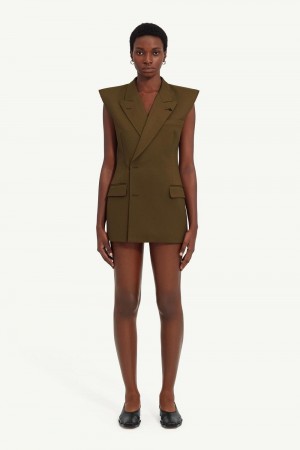 Maison Margiela Double-breasted Twill Gilet Green | UK_MM44070