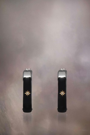 Maison Margiela Enamel Hoop Earrings Black Silver | UK_MM33714