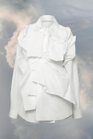 Maison Margiela Frayed Cotton Poplin Shirt White | UK_MM81213