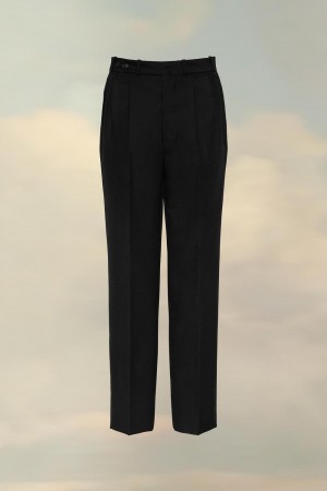 Maison Margiela Herringbone Wool Pleated Trousers Black | UK_MM66183