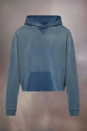 Maison Margiela Organic Cotton Logo Hoodie Blue | UK_MM11536