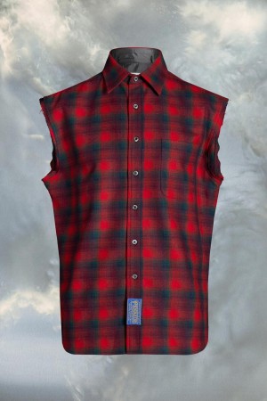 Maison Margiela Pendleton Sleeveless Shirt Red Black | UK_MM50845