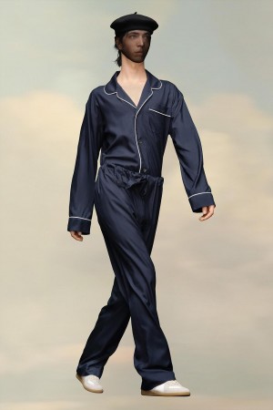 Maison Margiela Silk Poplin Trousers Navy | UK_MM34934