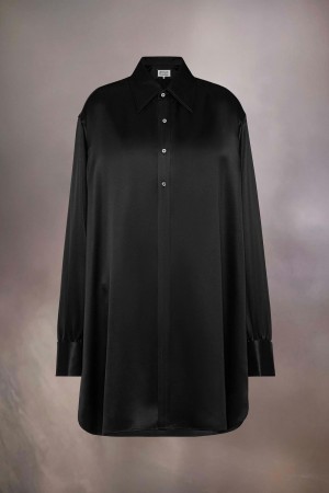 Maison Margiela Silk Shirt Dress Black | UK_MM88004