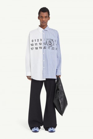 Maison Margiela Spliced Numbers Shirt White Blue | UK_MM46706