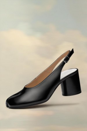 Maison Margiela Tabi Leather Slingback Shoes Black | UK_MM33971