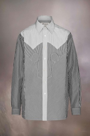 Maison Margiela Yoke Stripe Cotton Shirt Grey | UK_MM36999