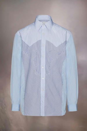Maison Margiela Yoke Stripe Cotton Shirt Blue | UK_MM62203